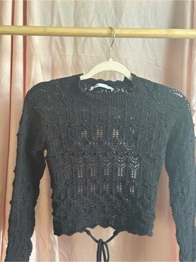 Zara Black Open-Knit Tie-Waist Sweater